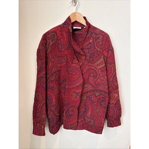 vintage linda allard ellen tracy Silk Jacket Top Maroon Large Hong Kong